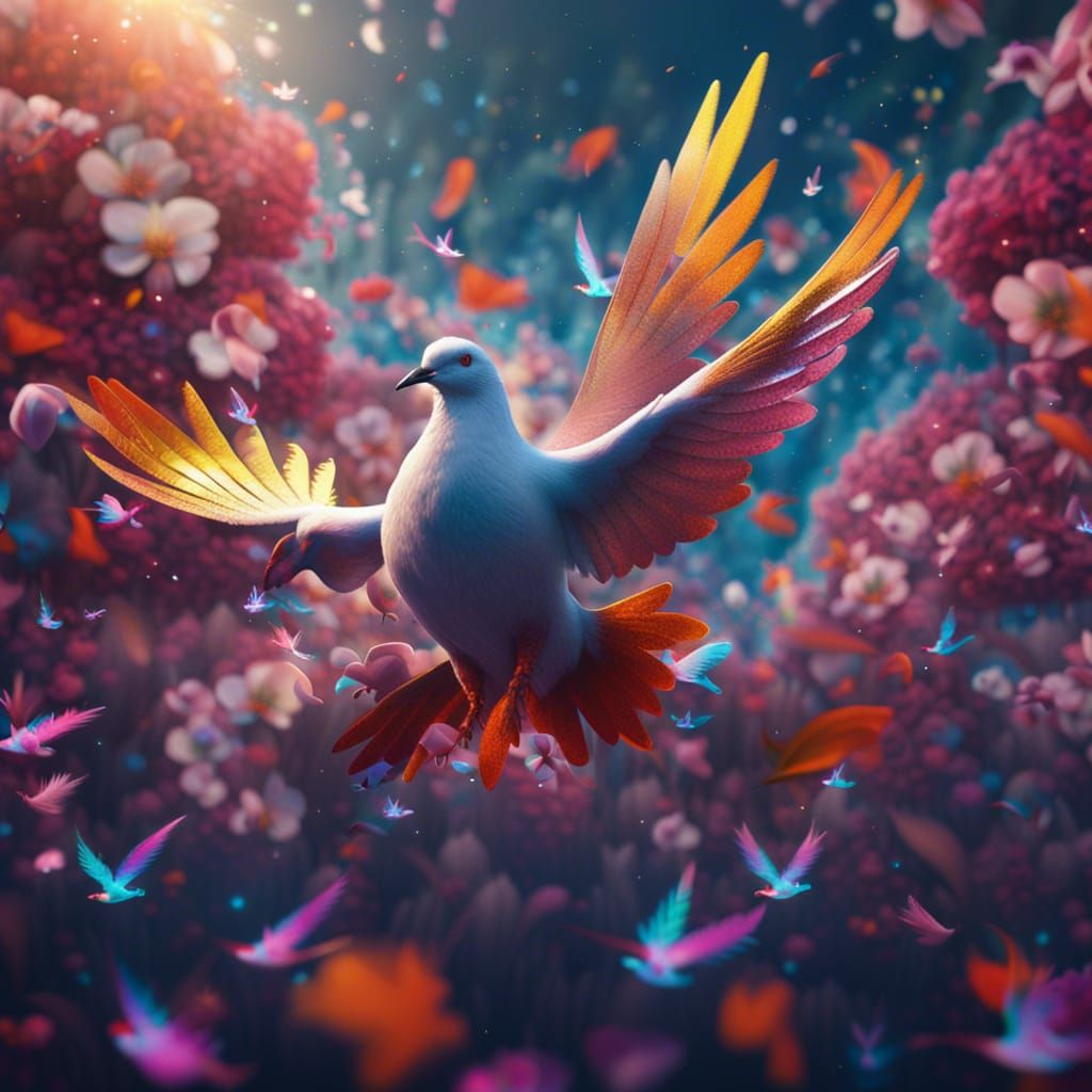 Doves in Flight: Abstract Art in Complementary Colors