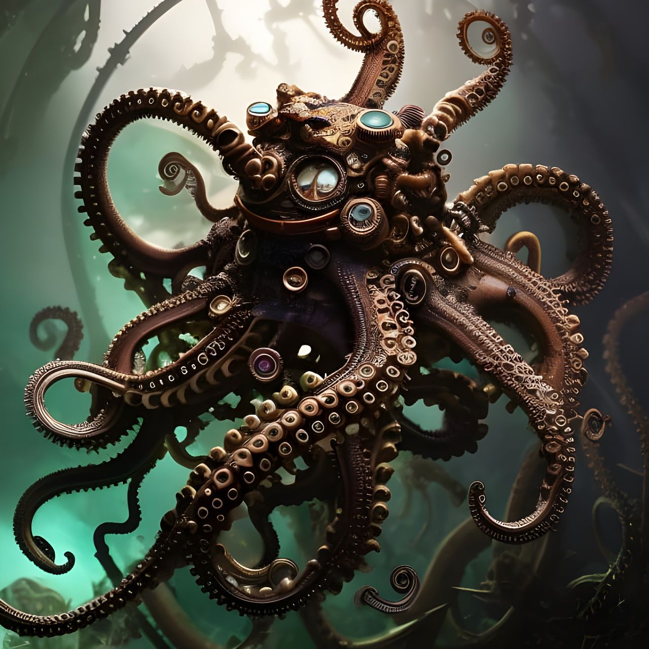 Steampunk Octopus Portrait in Detailed Metalwork