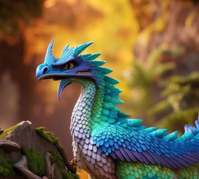Feathered Dragon on Gemstones: Digital Art Masterpiece