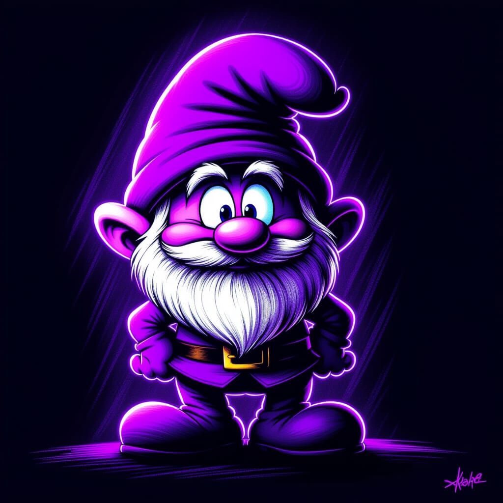 Hyperdetailed Neon Purple Papa Smurf Charcoal Art