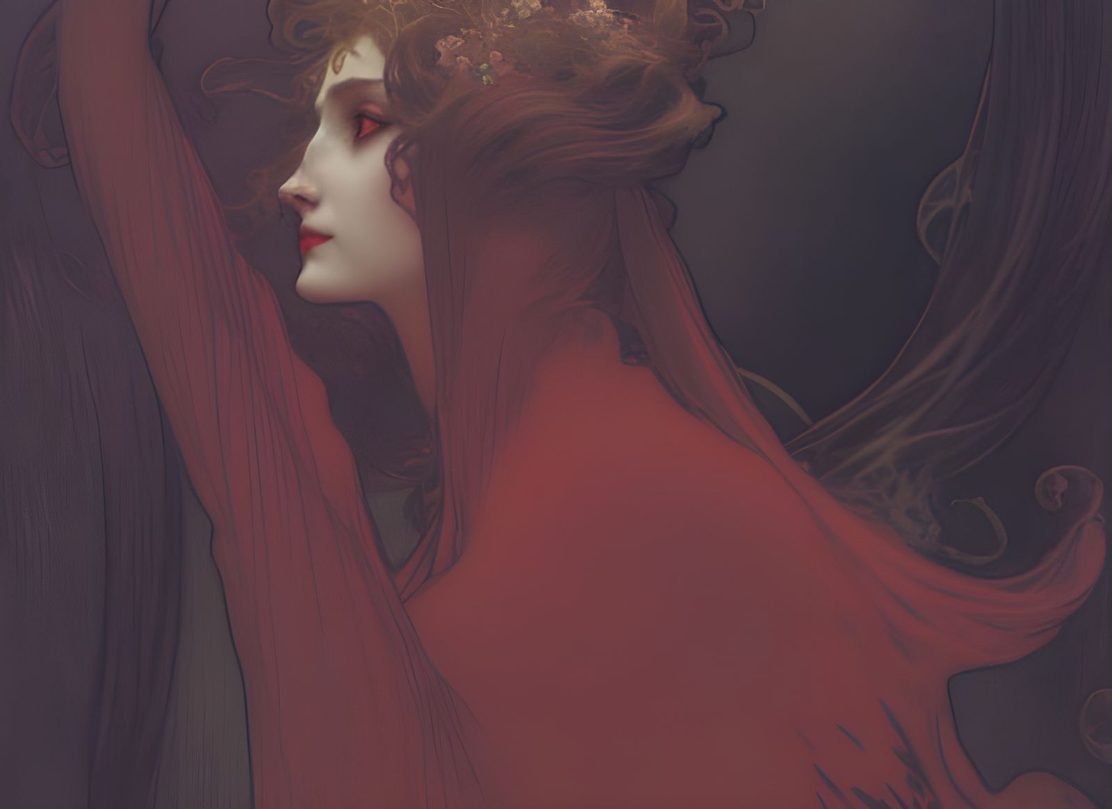 Vampire Goddess in Art Nouveau Crayon Style