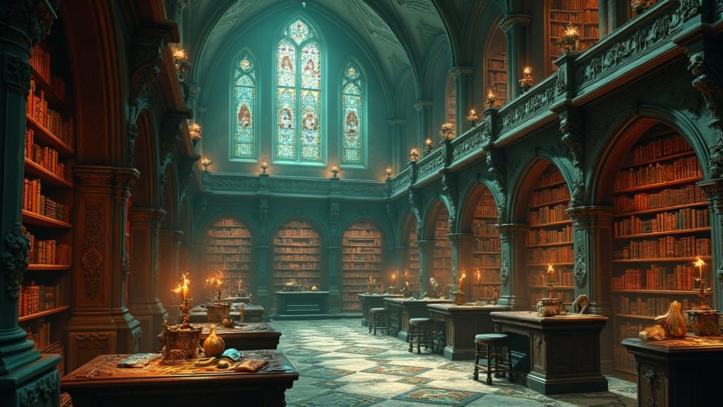 Mystical Medieval Library in Gothic Style