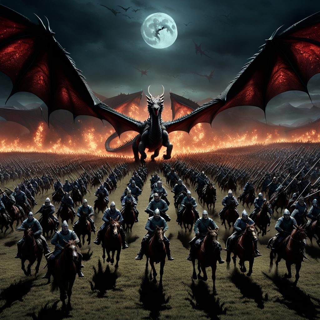 Epic Dragon Battle Under Moonlight: Cinematic Digital Painti...