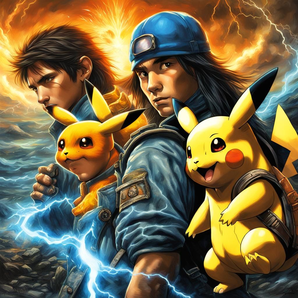 Pokemon Elemental Battle in Dark Fantasy Style