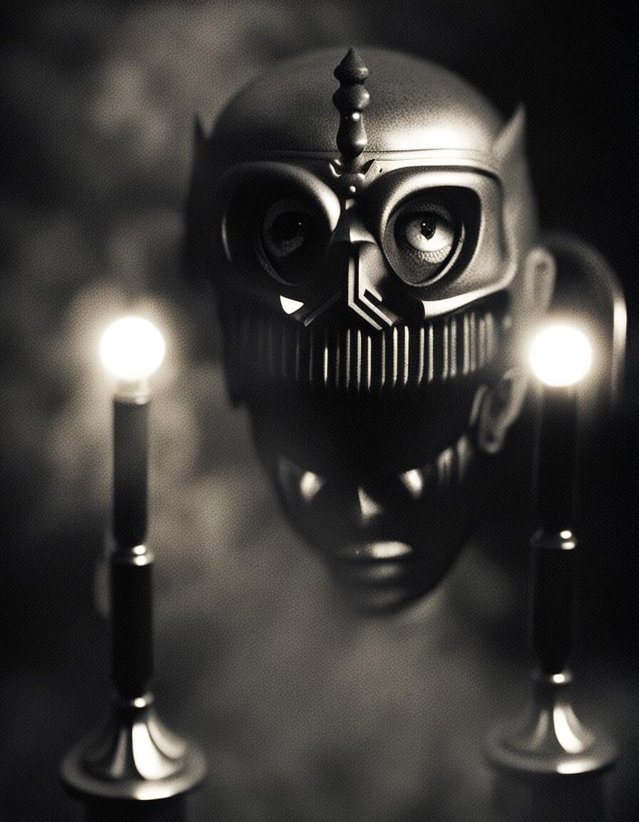 Cinematic Villain with Sinister Eyes in Ominous Setting