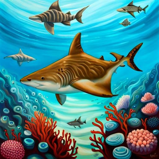 Shark Tea Coral Reef with Kawaii Stingrays