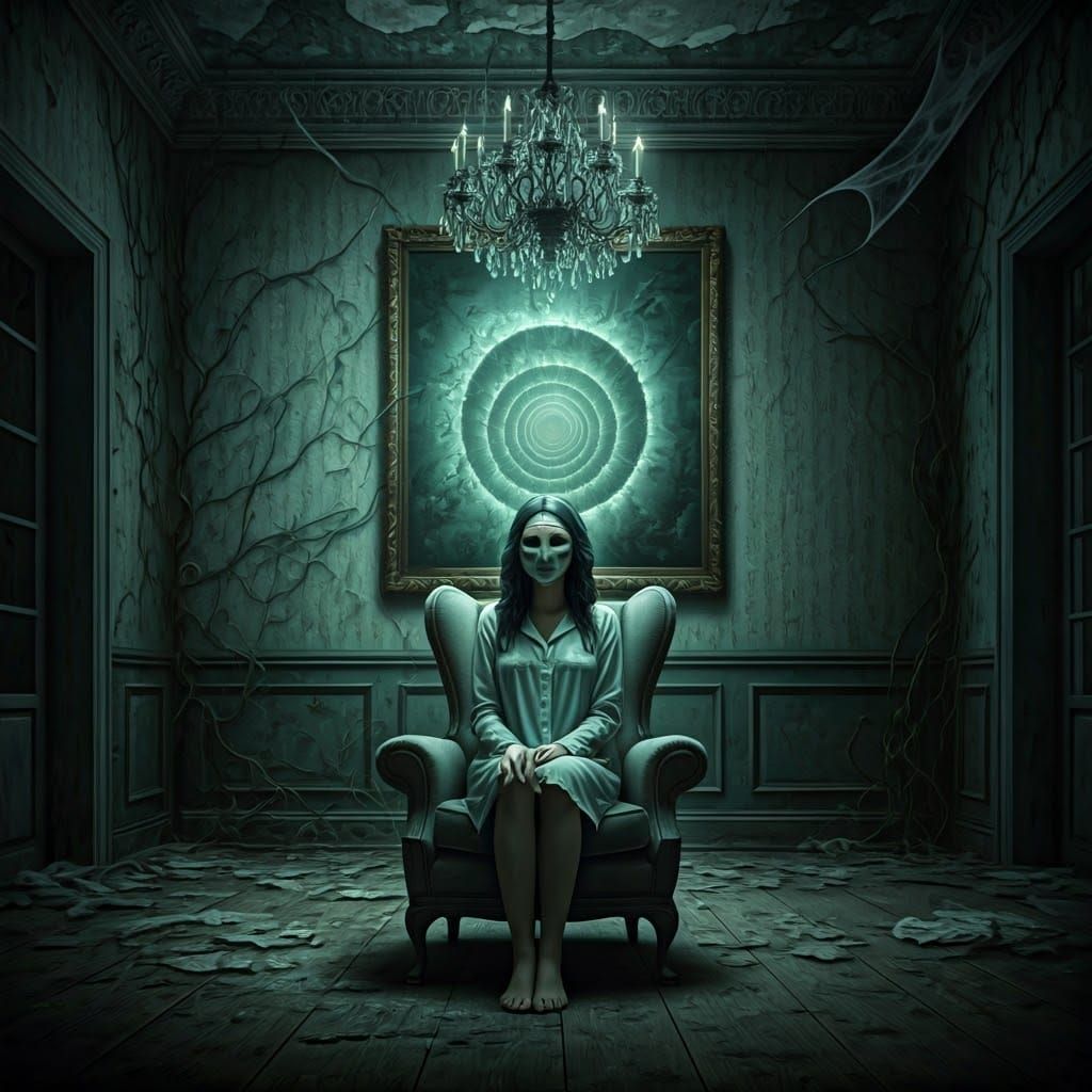 Eerie Abandoned Residence with Masked Woman