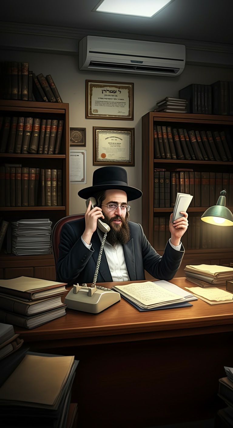 Hasidic Principal in Office, Comic Book Style
