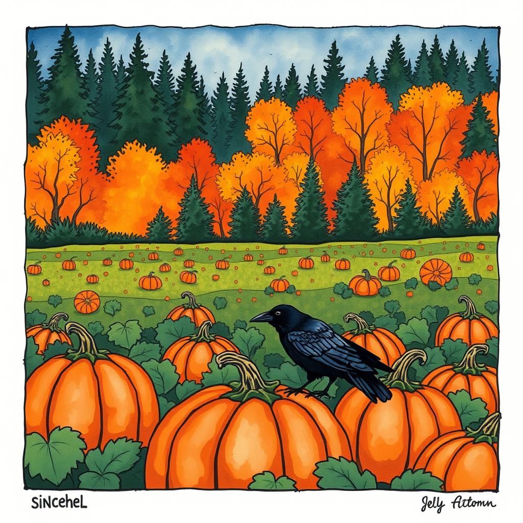 Alcohol Ink Pumpkin Patch with Crow