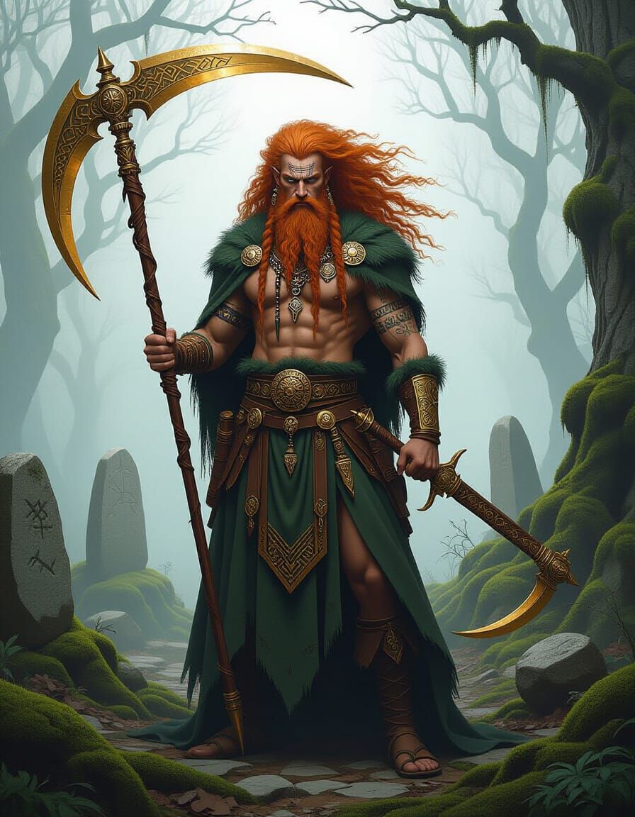 Celtic Druid Warrior in Mystical Forest: Fantasy Art