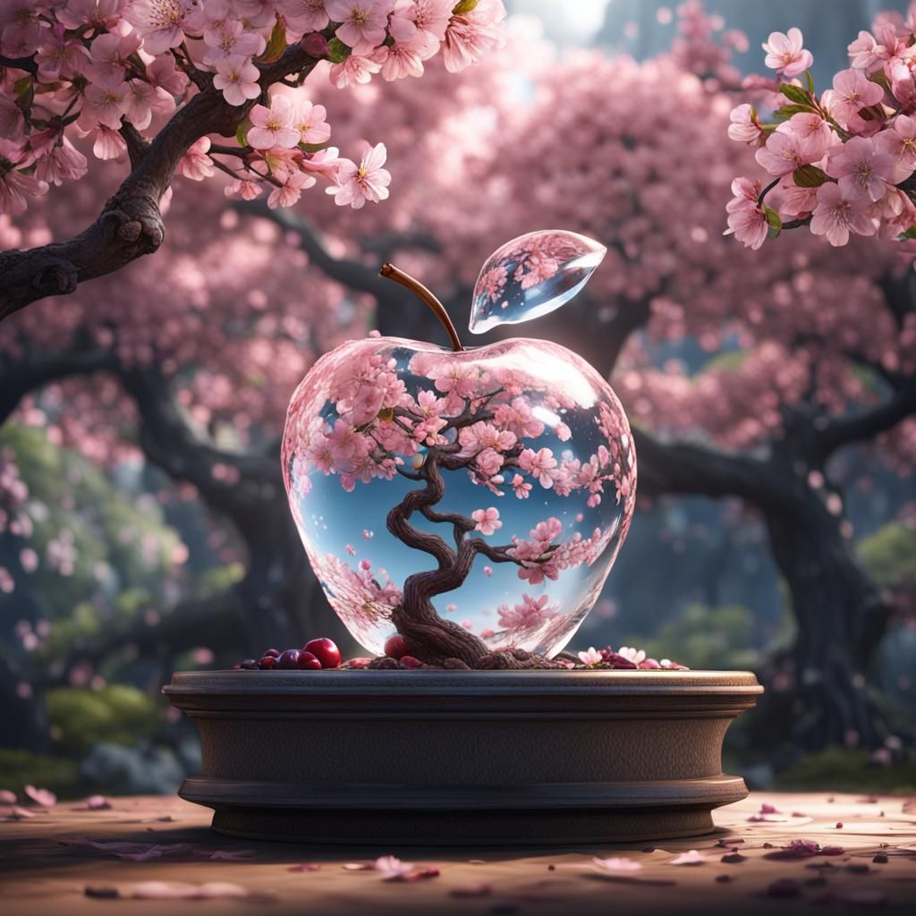 Crystal Apple with Blossoming Tree: Fantasy Concept Art