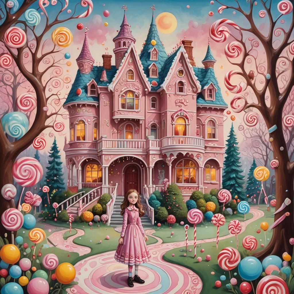 Woman in Candy Wonderland: Pop Surrealism Gouache