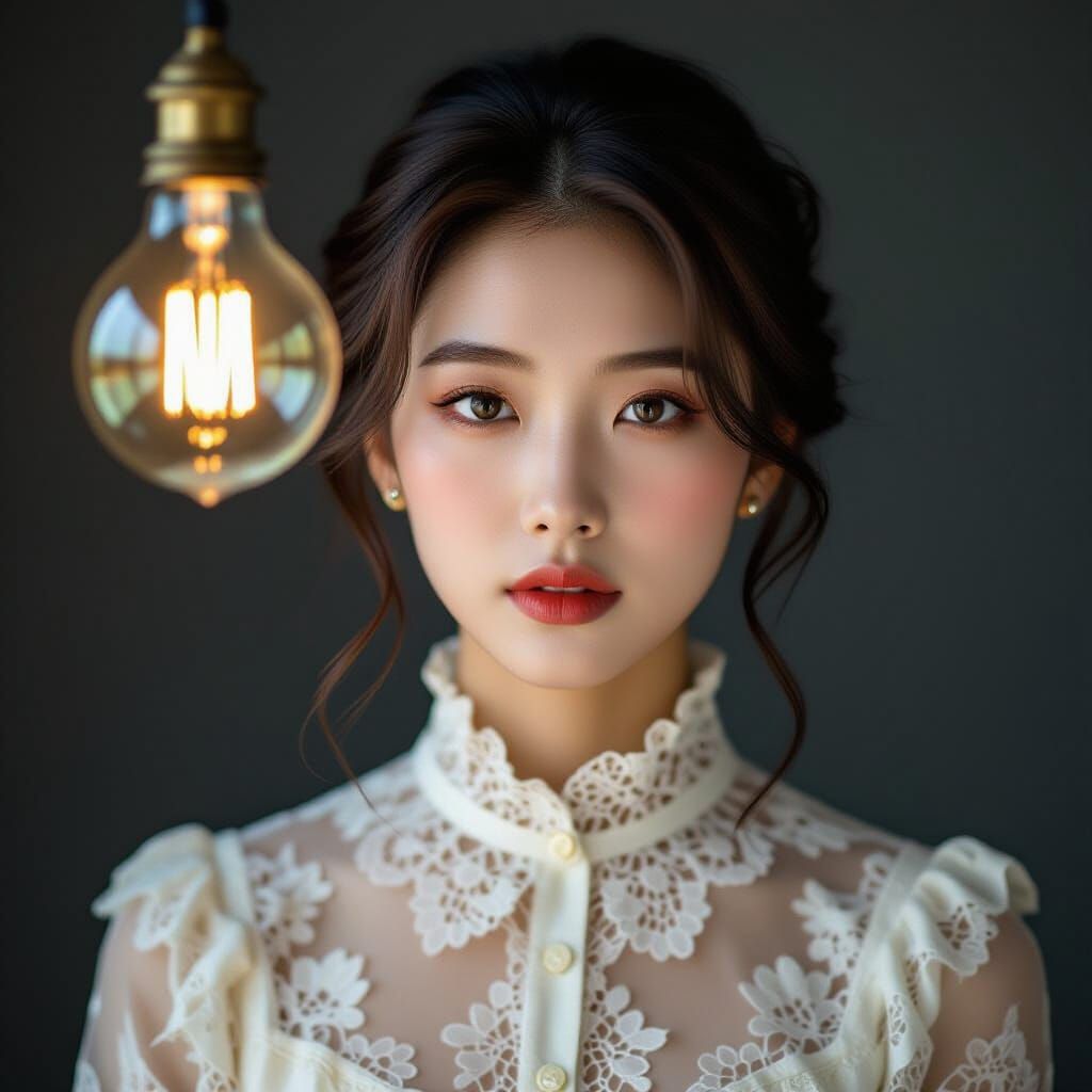 Atmospheric Portrait of Korean Woman in Lace