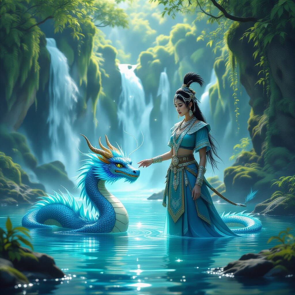 Hmong Dragon Tamer Training Bioluminescent Dragon in Valley