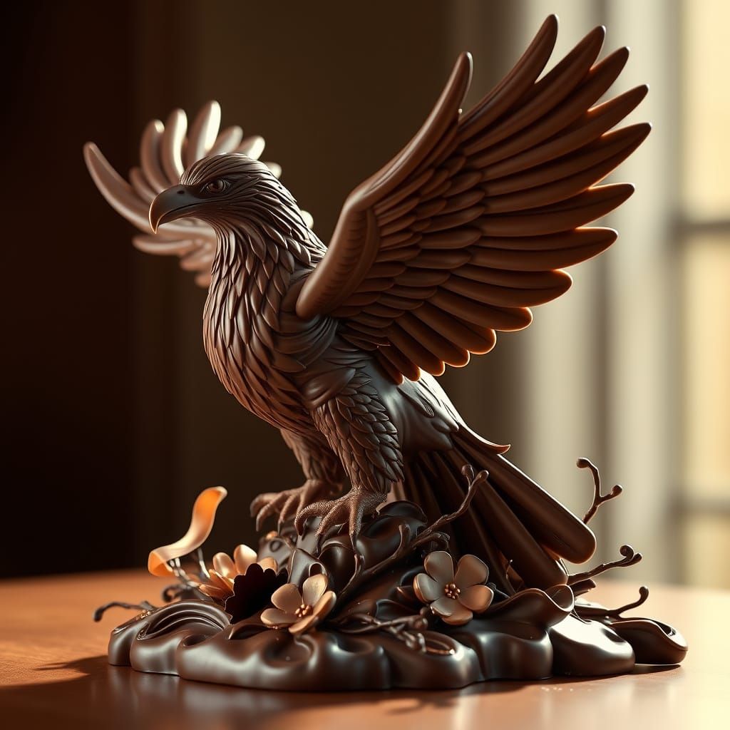 Exquisite Chocolate Bird Sculpture: Photorealistic Culinary ...