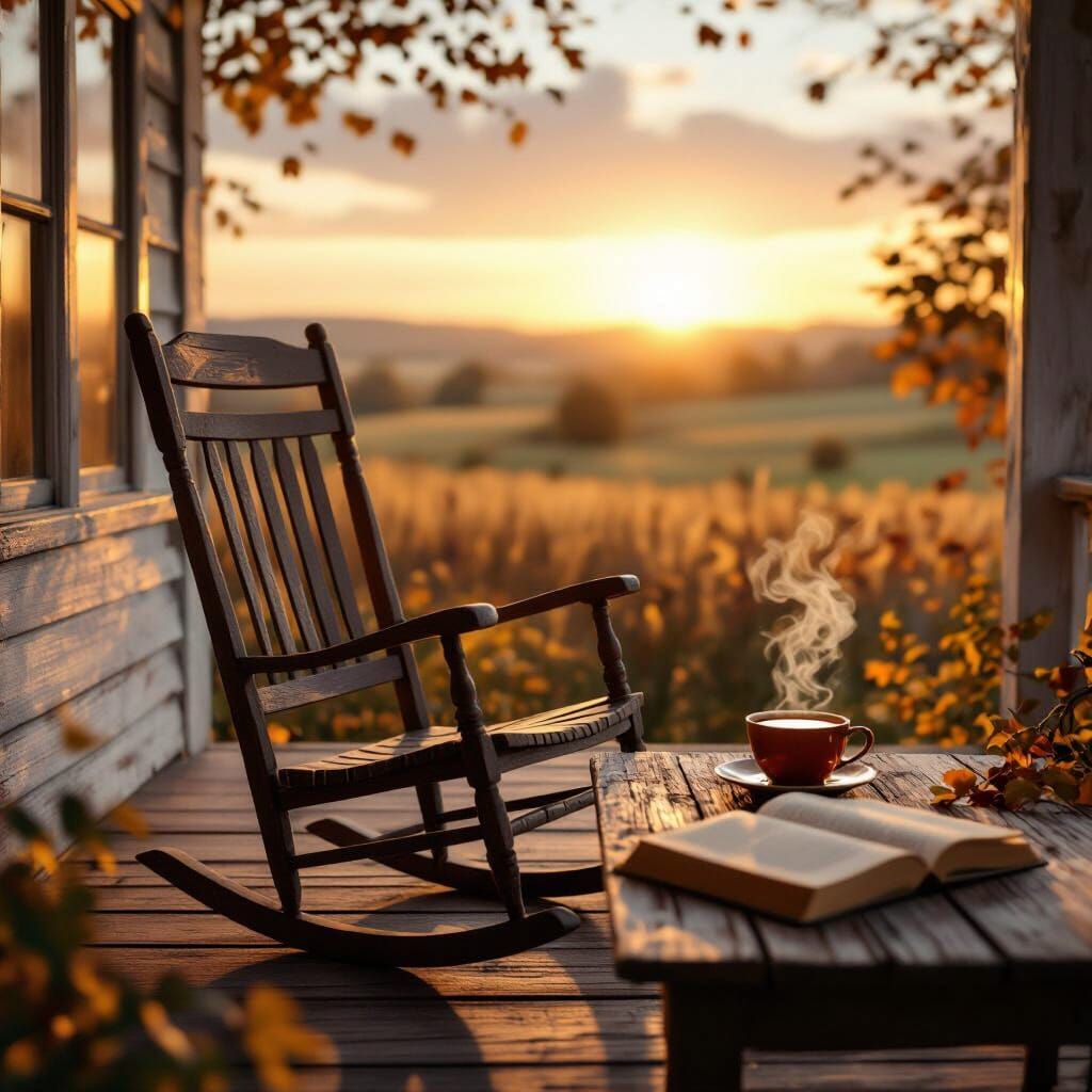 Vintage Rocking Chair in Golden Hour Sunlight
