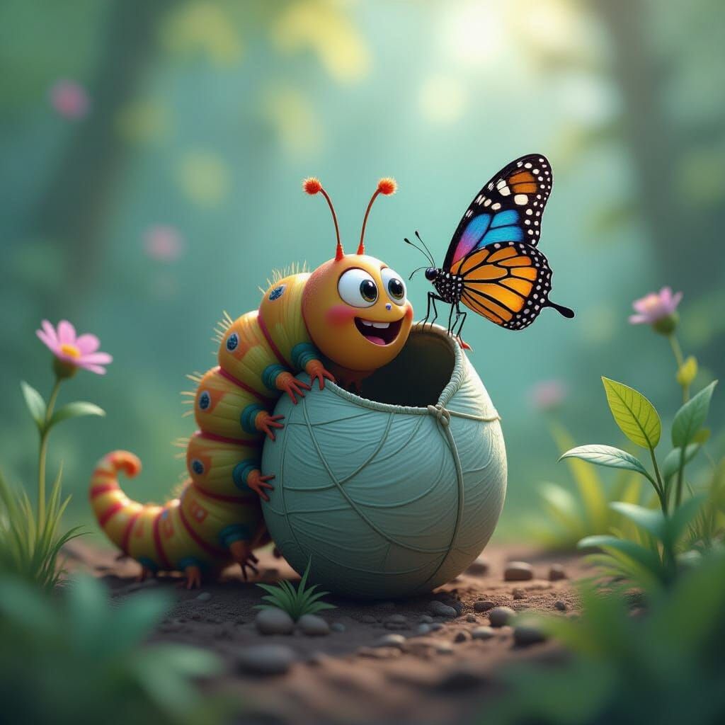 Cartoon Caterpillar and Butterfly Fantasy Art