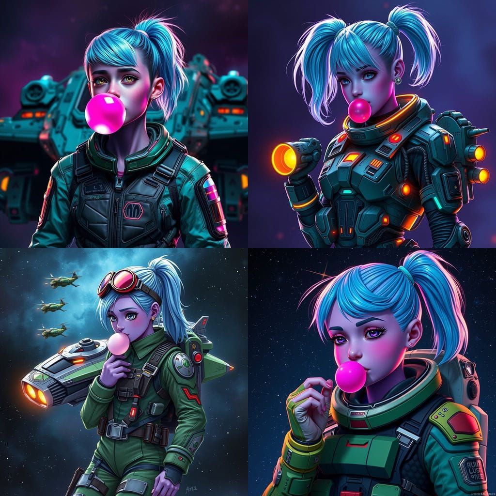 Futuristic Purple Skinned Teenage Pilot Inspects Her Flight....