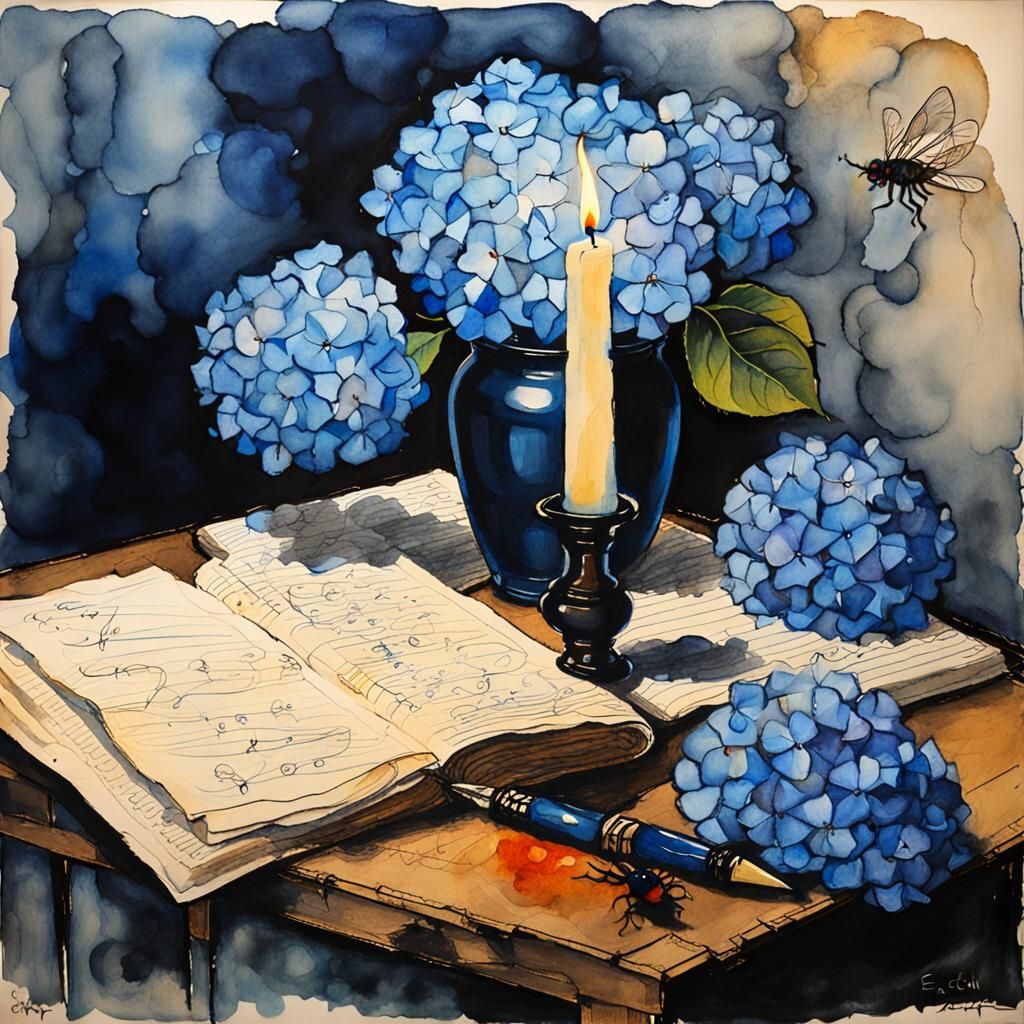 Burning Candle and Letter in Expressionist Style