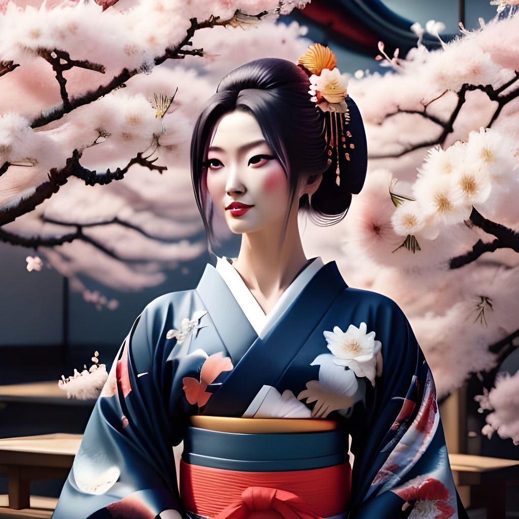 Japanese Wedding Scene with Cherry Blossoms