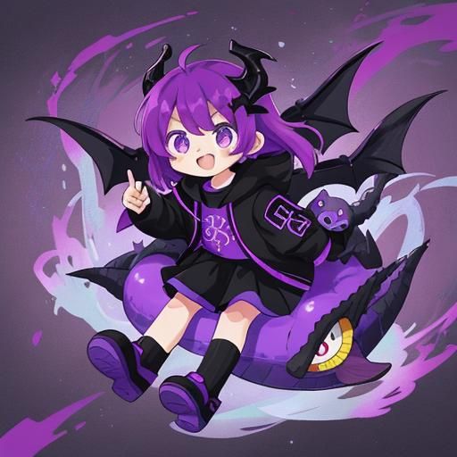 Dragon Hybrid V-Tuber Avatar in Black and Purple