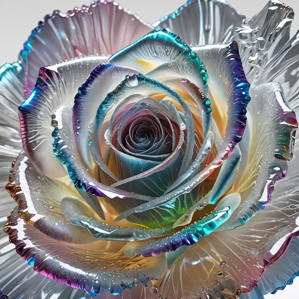 Hyperrealistic Rainbow Crystal Rose in 3D