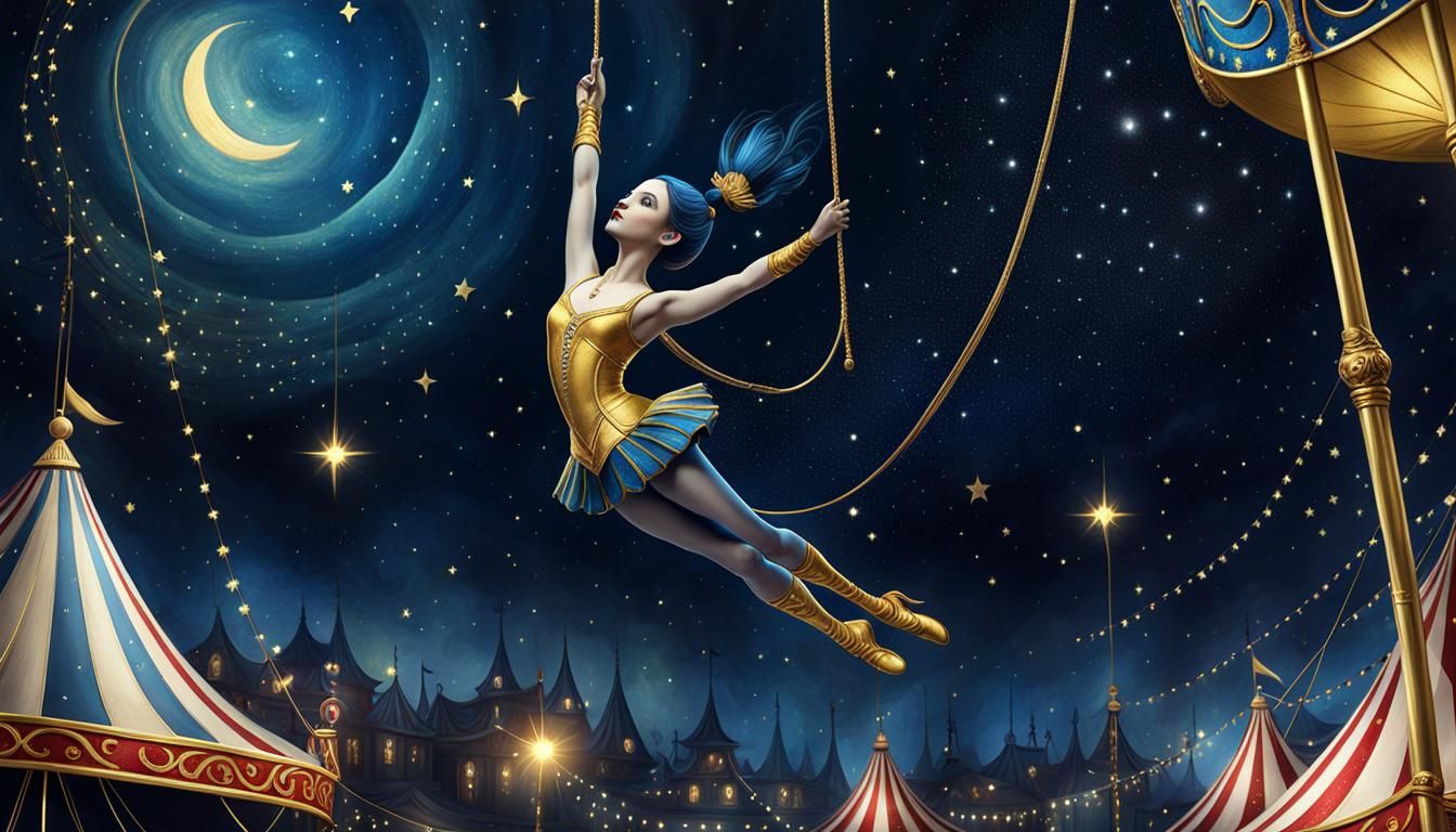 Trapeze Artist in Starry Circus: Digital Art