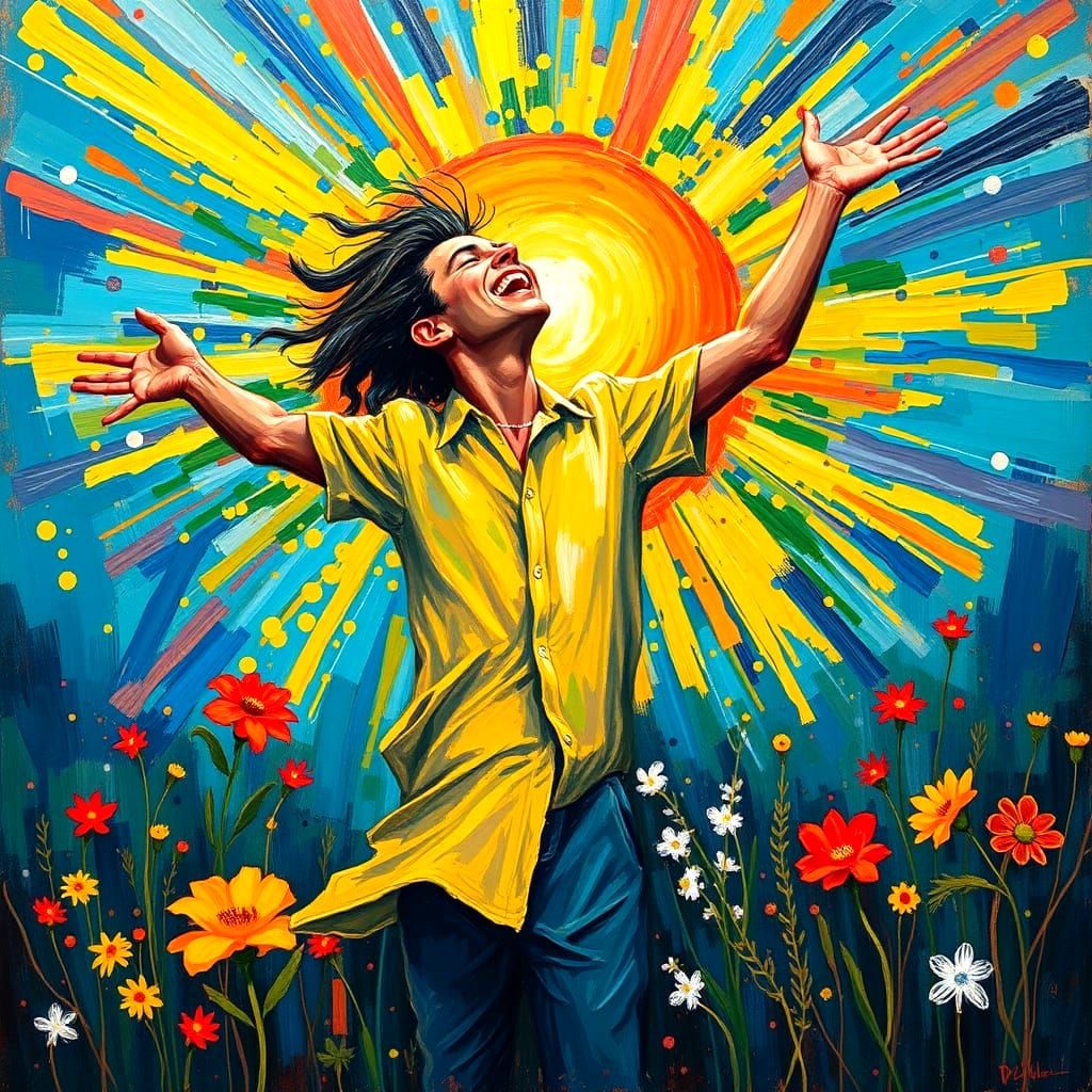 Man Celebrating Self in Abstract Style
