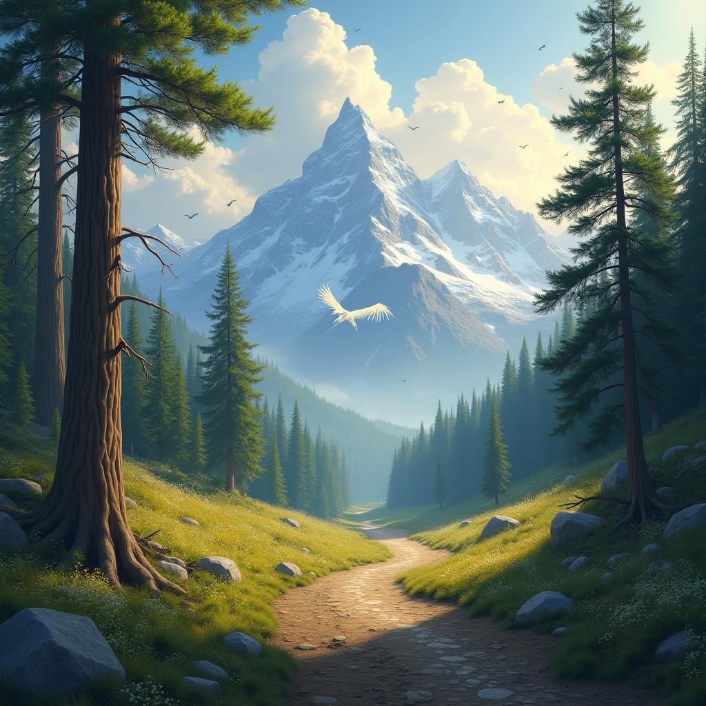 Ethereal White Dragon Soaring Over Snowy Peaks