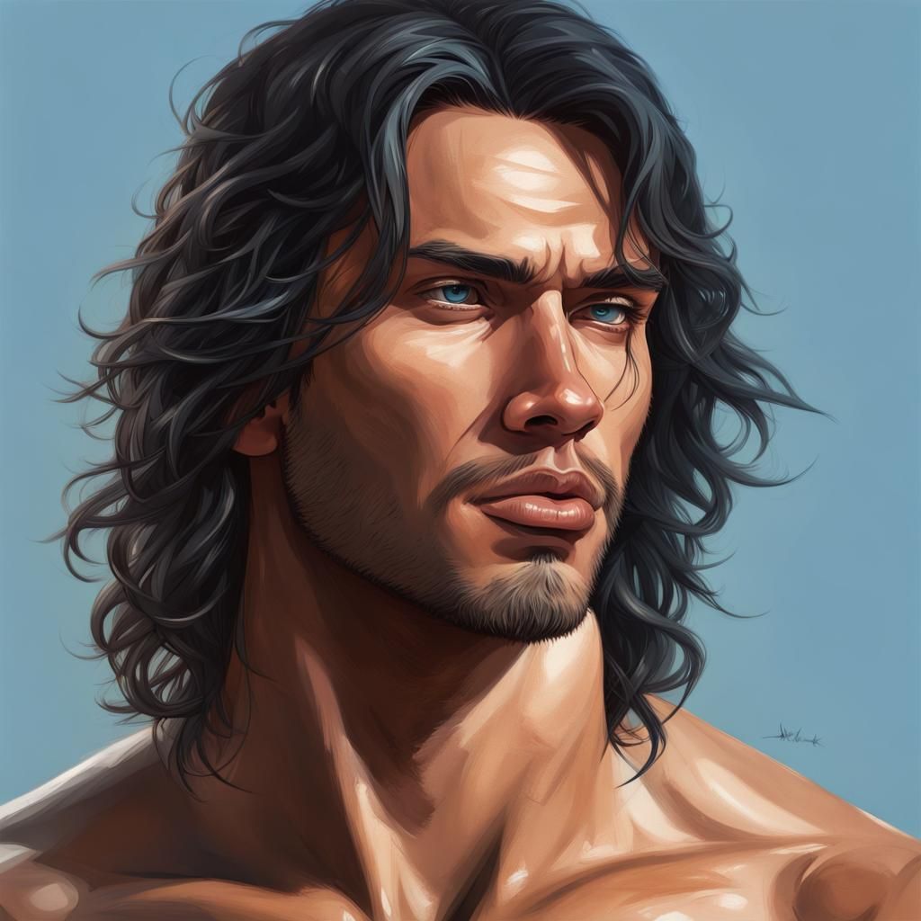 Detailed Portrait of a Man with Long Hair