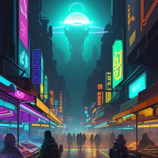 Bustling Alien Market in Sci-Fi Digital Art