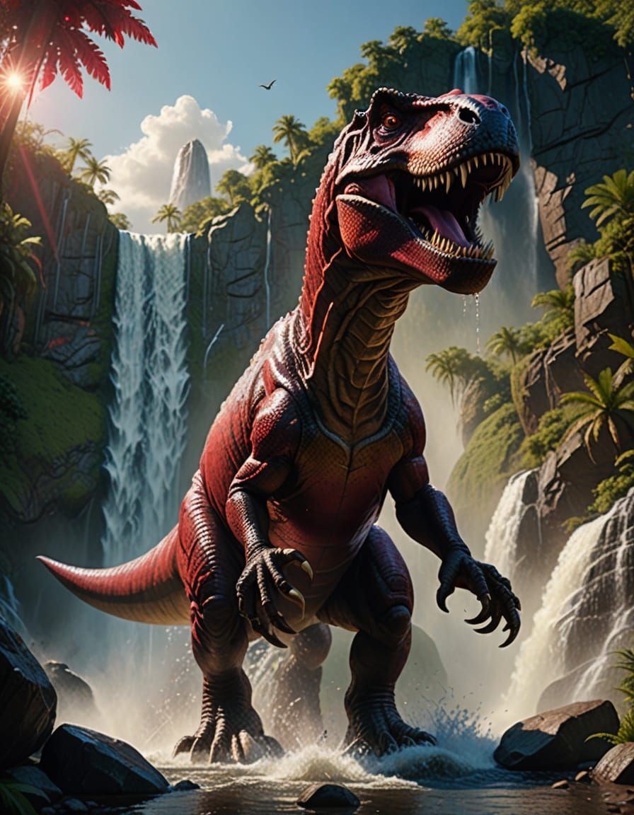 Glass T-Rex Roars: Hyperrealistic Movie Poster