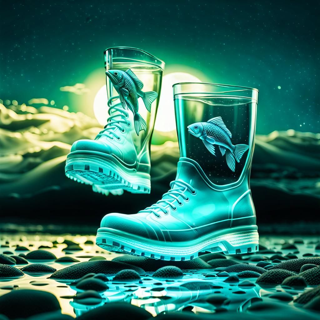 Crystal Rubber Boots with Bioluminescent Fish