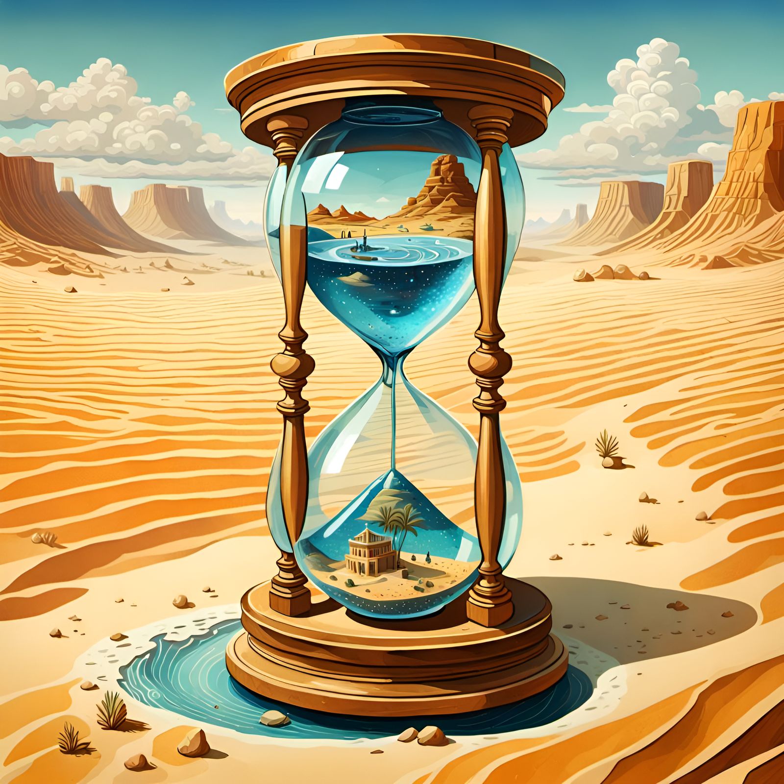 Hourglass Mirage: Surreal Desert Time