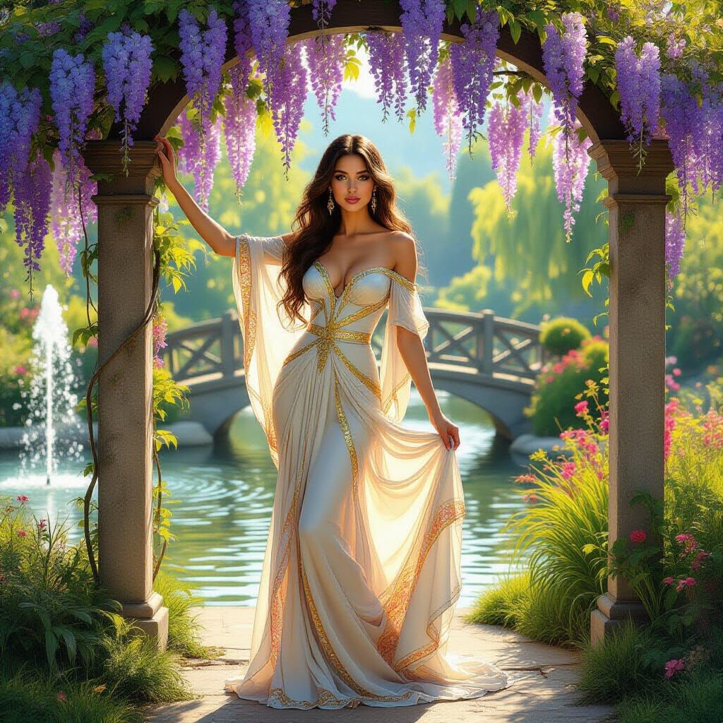 Woman in Wisteria Garden, Hyperrealistic Art