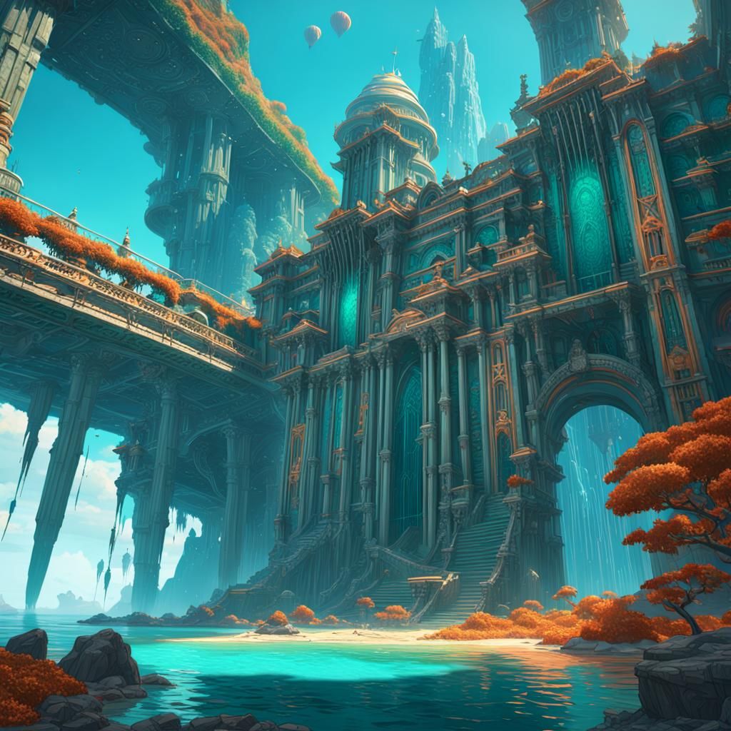 Alien City Collapses into Ocean: Hyperdetailed Concept Art