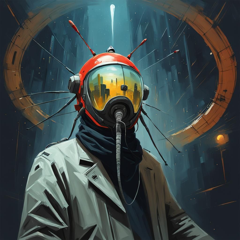 Dystopian Cityscape in Retro-Futuristic Style