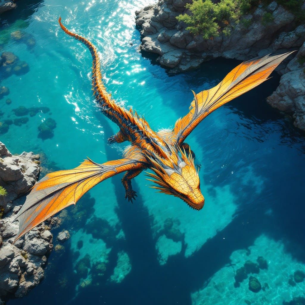 Dragon Glides Through Crystal Clear Mountain Lake