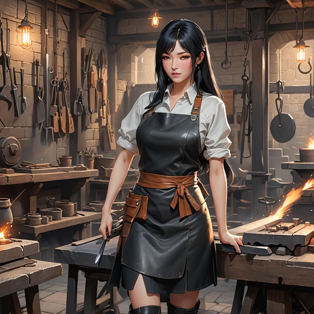 Anime Blacksmith Working at the Forge