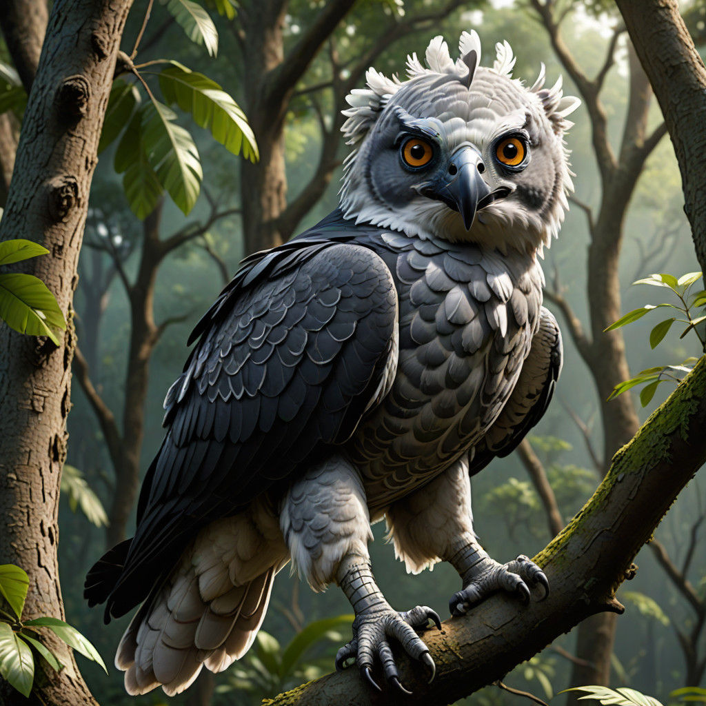 Cute Harpy Eagle Soars Through Tropical Trees