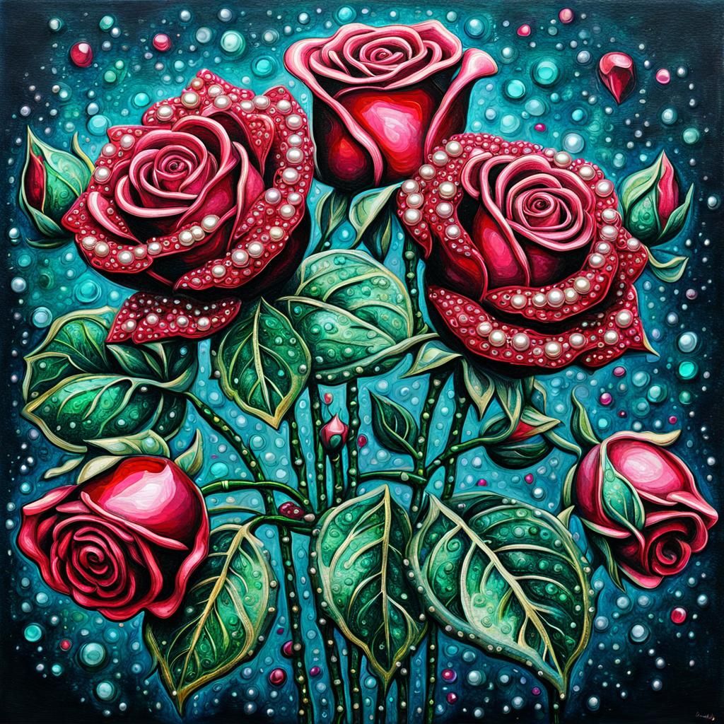 Glittering Ruby Rose Bouquet in Street Art Style