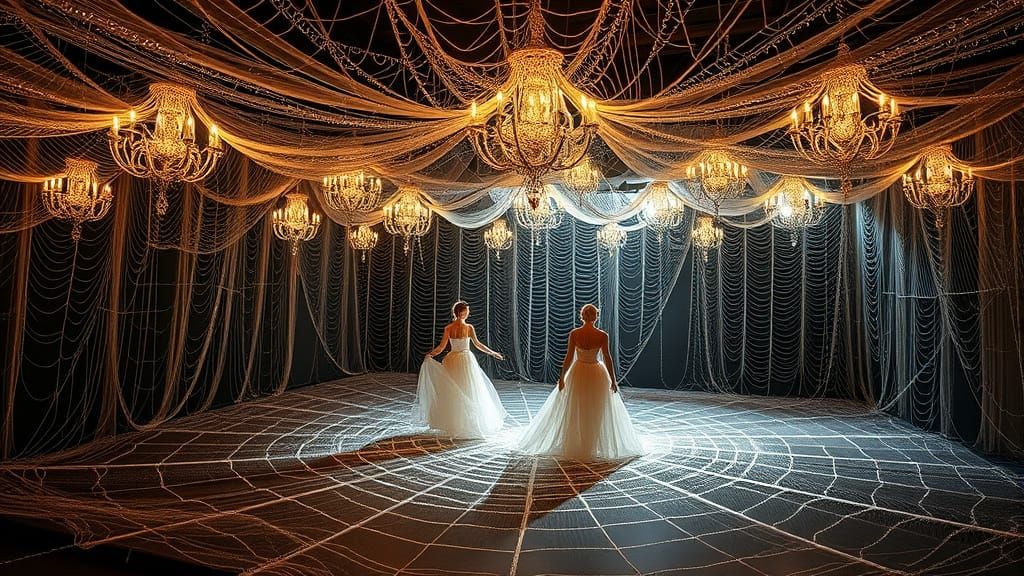 Grand Spiderweb Ballroom Sculpture with Dancing Figures