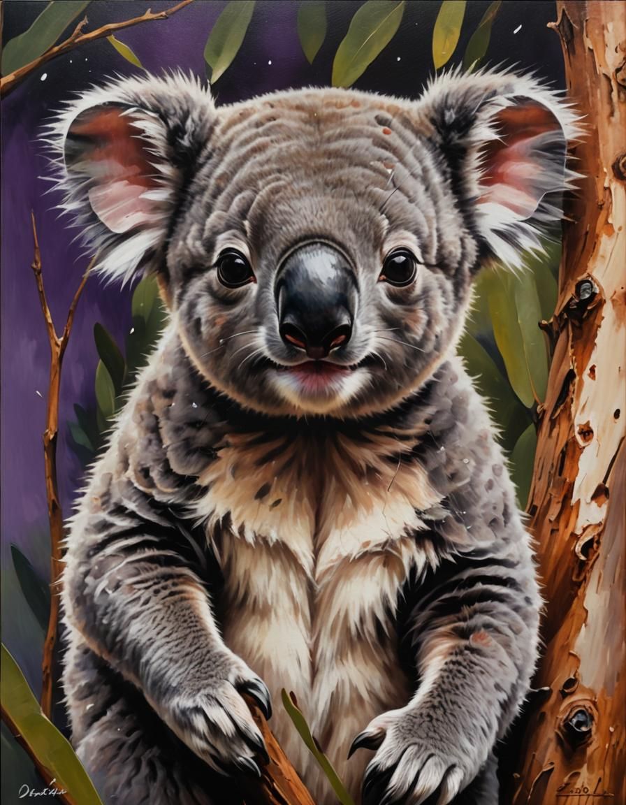 Adorable Koala-Wombat Hybrid Portrait in Oil Painting Style