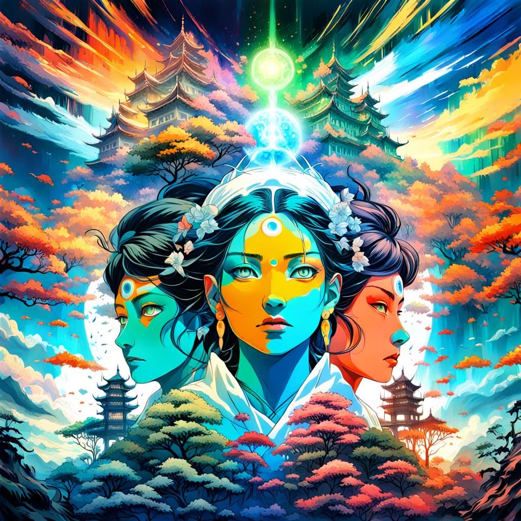 Twin Goddesses in Madhouse Ghibli HDR Style