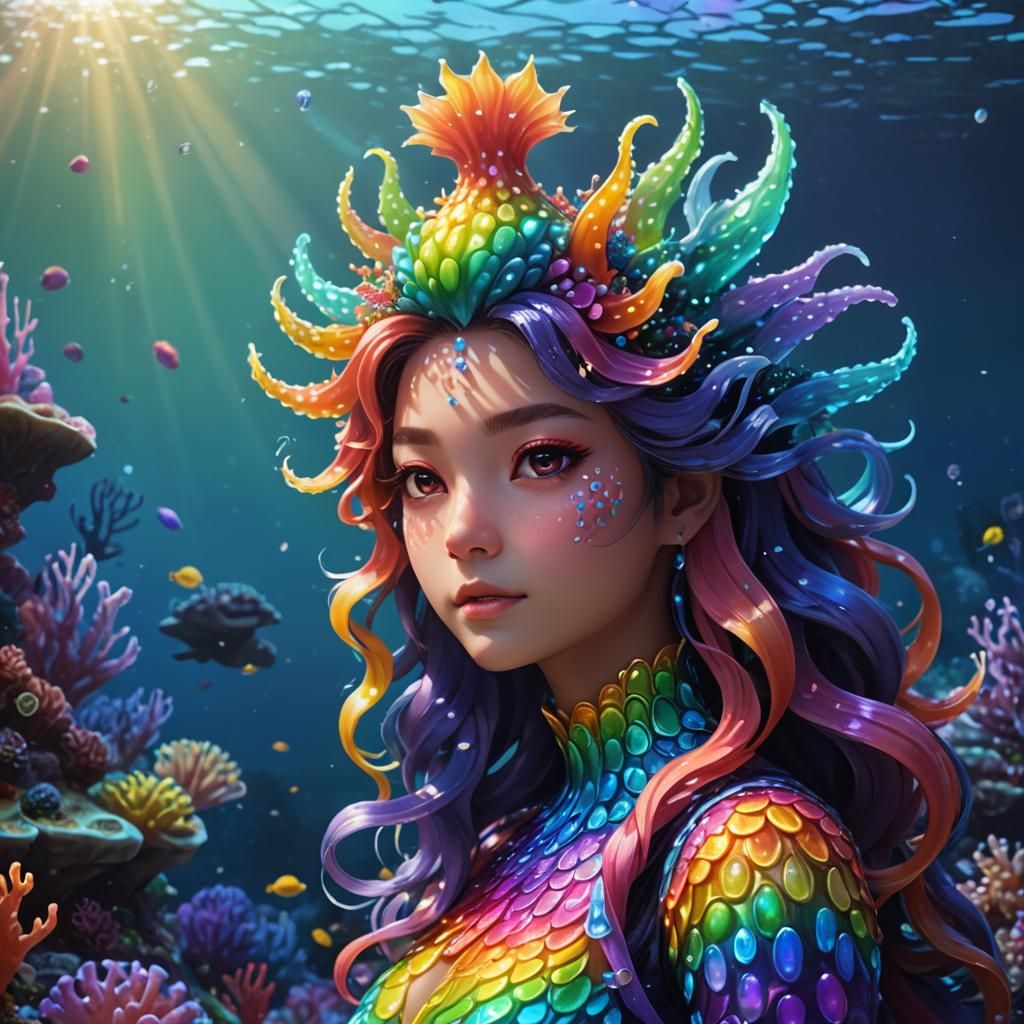 Radiant Rainbow Sea Slug in 3D Anime Style