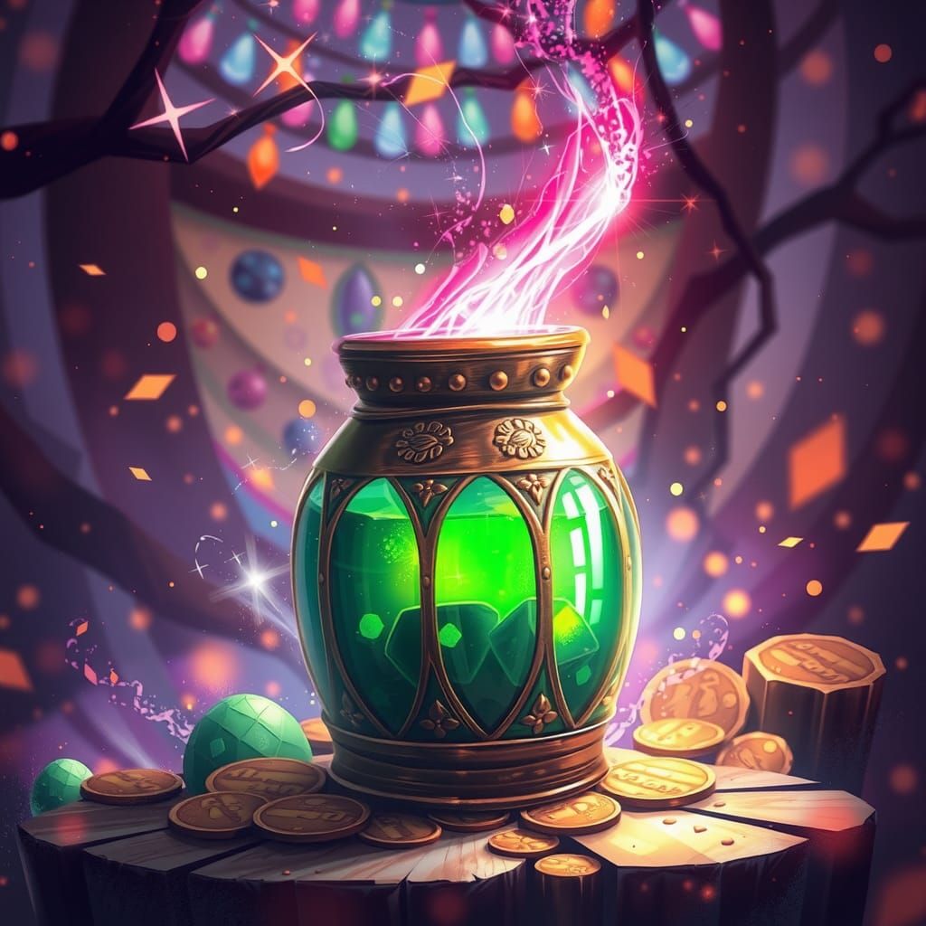 Magical Potion with Sparkle Effects: Trading Card Art