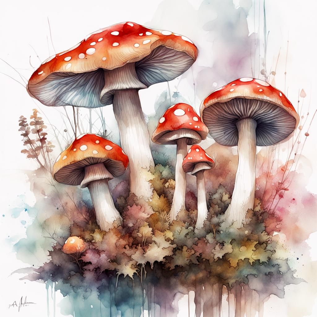 Toadstools In Watercolour