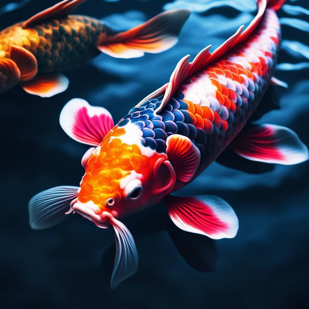 Vaporwave Koi Fish in Hyperrealistic Detail