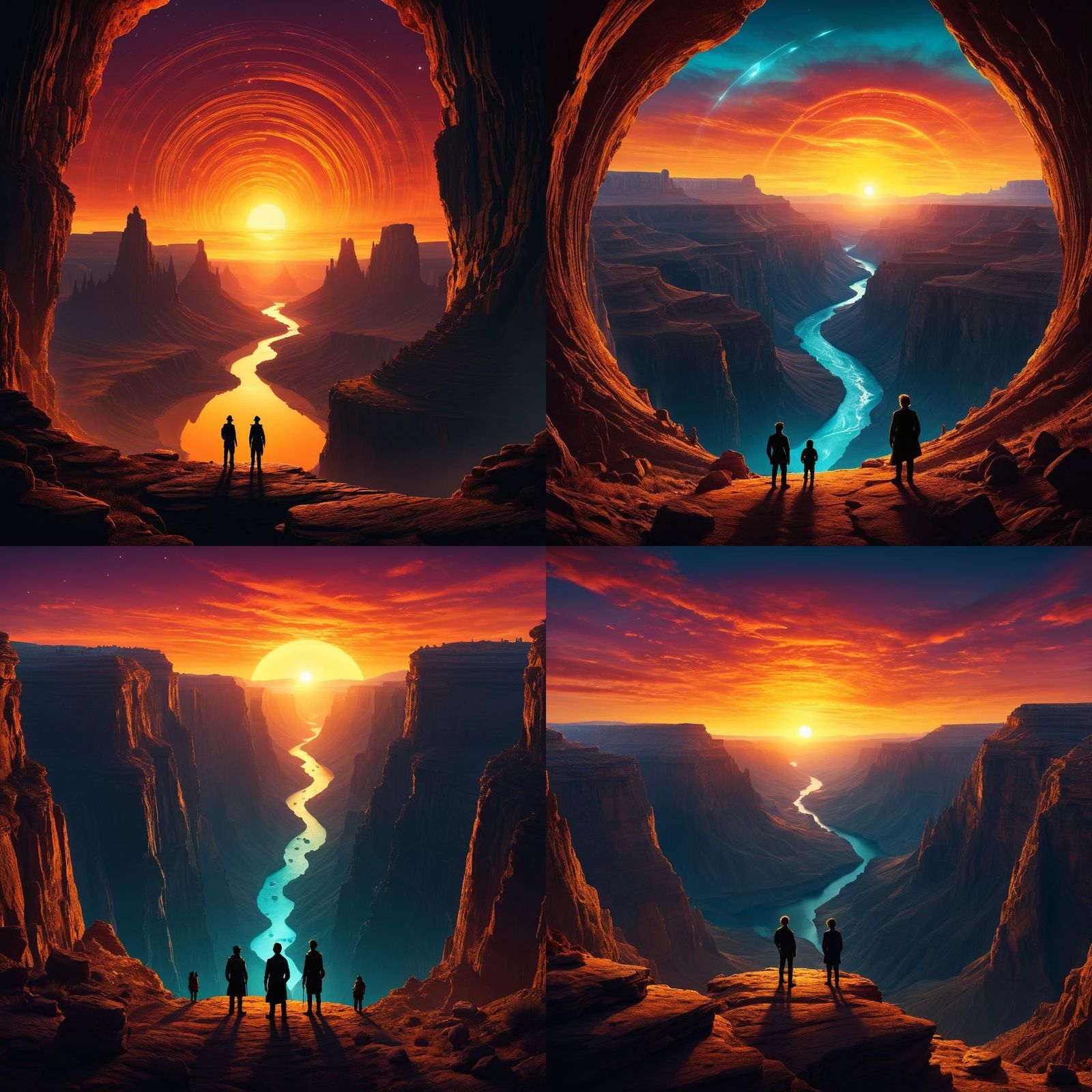 Pioneers at Canyon Sunset with Magic Portals