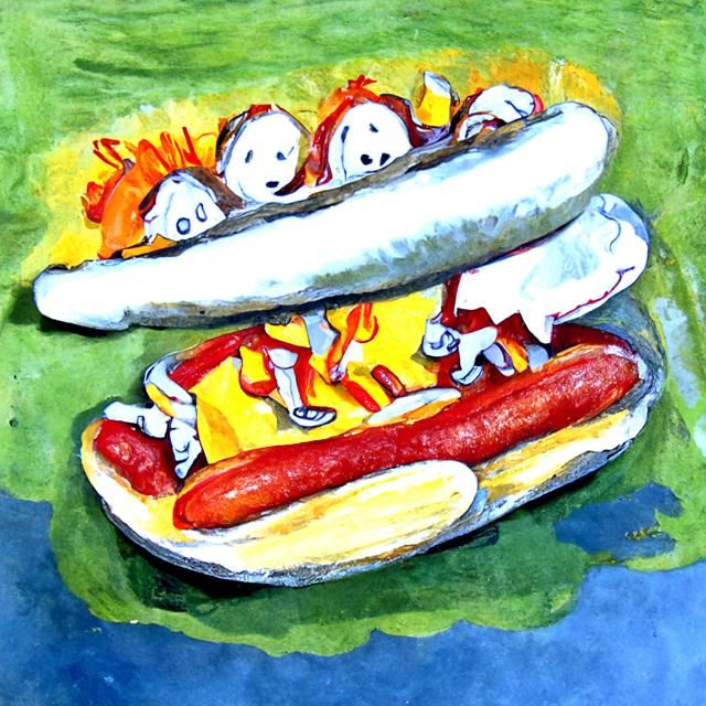 Impasto Hot Dog Illustration in Ashcan School Style